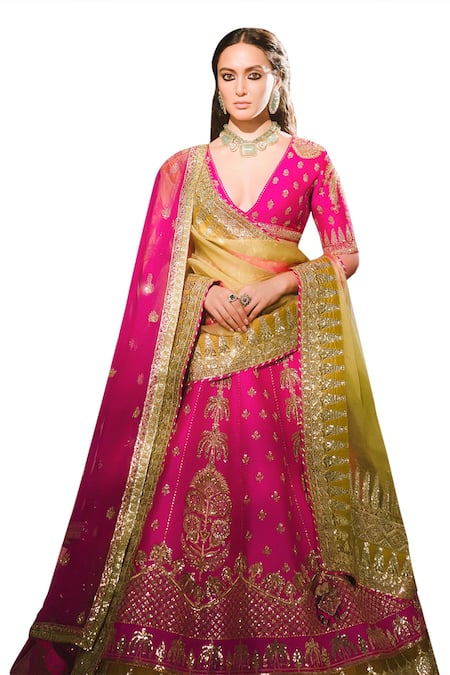 Buy_Masaba_Pink , Organza, Organza, Tulle Cut Rose Falooda Bridal Lehenga Set _Online_at_Aza_Fashions