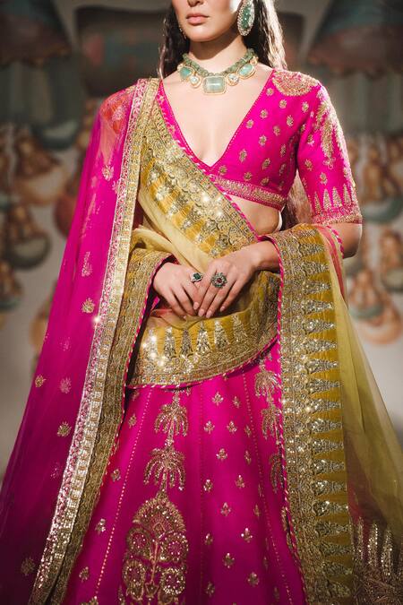 Shop_Masaba_Pink , Organza, Organza, Tulle Cut Rose Falooda Bridal Lehenga Set _Online_at_Aza_Fashions