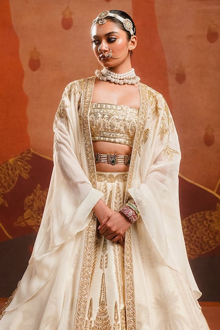 Shop Masaba Ivory Viscose, Silk Zardozi Embroidered Bridal Lehenga Set at Aza Fashions Shop_Masaba_Ivory Viscose, Silk Zardozi Embroidered Bridal Lehenga Set _at_Aza_Fashions