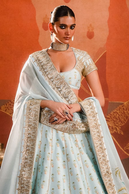Shop Masaba Blue Organza, Sequins, Aasman Embellished Bridal Lehenga Set at Aza Fashions Shop_Masaba_Blue Organza, Sequins, Aasman Embellished Bridal Lehenga Set _at_Aza_Fashions