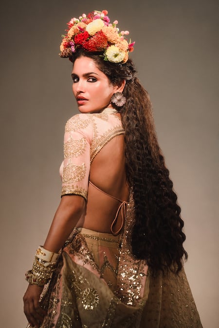 Masaba_Multi Color , Organza Zari, Rabri Embellished Bridal Lehenga Set _Online_at_Aza_Fashions