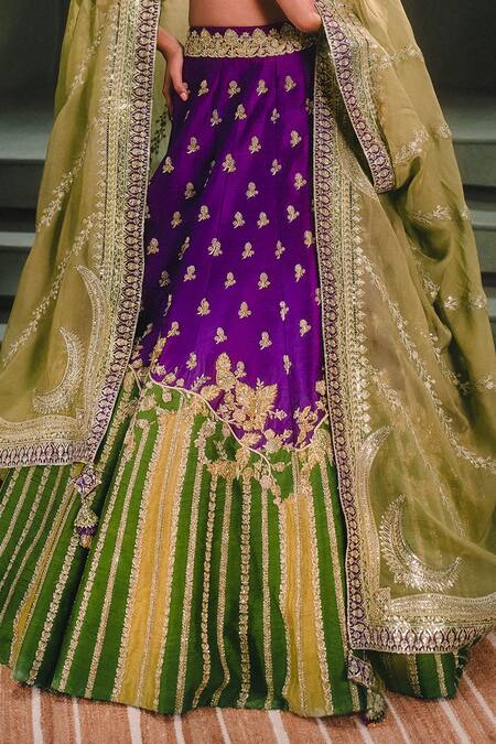 Masaba_Purple Silk, Viscose Embroidery Round Neck Jamun Fizz Bridal Lehenga Set _Online_at_Aza_Fashions