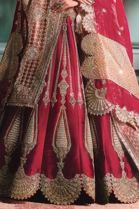 Masaba_Wine Leather, , Organza, Georgette Gajar Halwa Bridal Lehenga Set _Online_at_Aza_Fashions