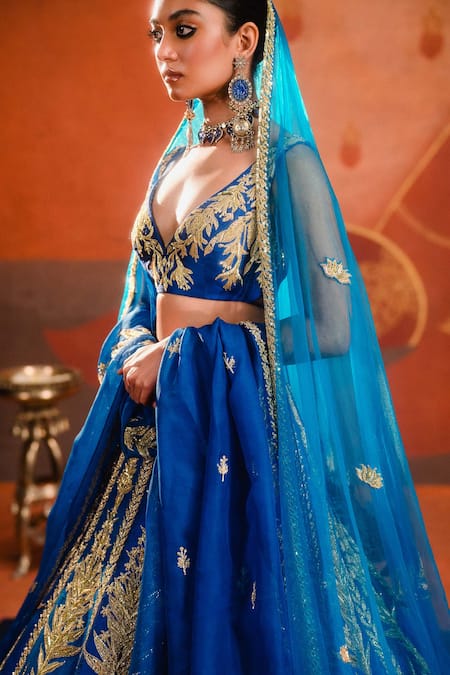 Buy Masaba Blue , Tulle, Organza Zari, Embroidery, Neel Bahar Bridal Lehenga Set Online at Aza Fashions Buy_Masaba_Blue , Tulle, Organza Zari, Embroidery, Neel Bahar Bridal Lehenga Set _Online_at_Aza_Fashions