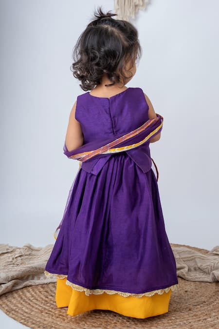 Shop Label Neeti Purple Silk, Cotton Sequins, Embroidery Layered Lehenga And Top Set at Aza Fashions Shop_Label Neeti_Purple Silk, Cotton Sequins, Embroidery Layered Lehenga And Top Set _at_Aza_Fashions