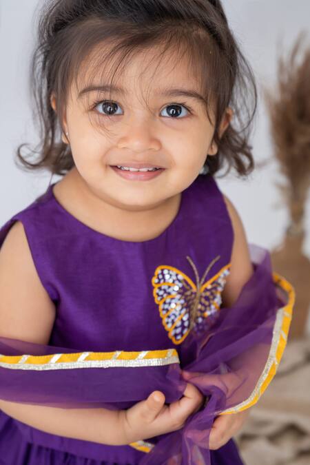 Shop Label Neeti Purple Silk, Cotton Sequins, Embroidery Layered Lehenga And Top Set Online at Aza Fashions Shop_Label Neeti_Purple Silk, Cotton Sequins, Embroidery Layered Lehenga And Top Set _Online_at_Aza_Fashions