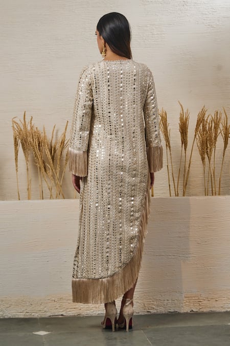 Akanksha Mago High Low Tassel Embroidered Dress 