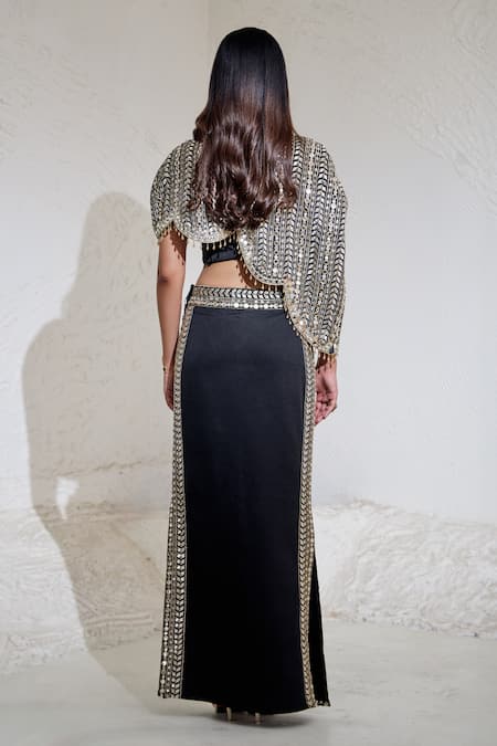 Akanksha Mago Scallop Embroidered Cape Skirt Set 