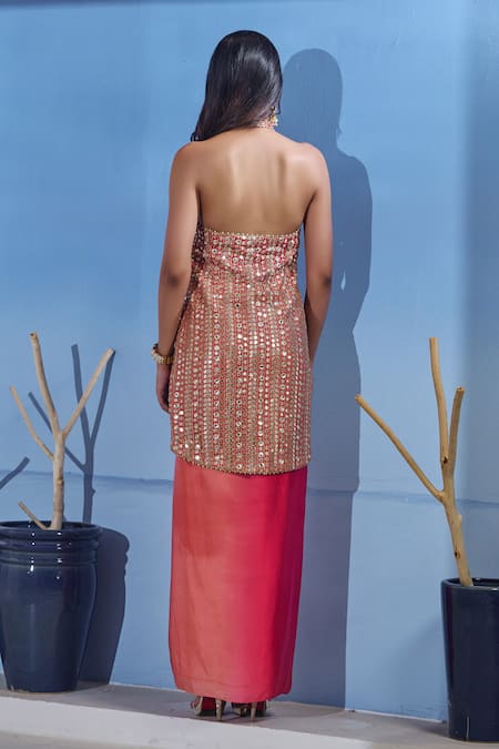 Akanksha Mago High Low Biker Jacket & Draped Skirt Set 