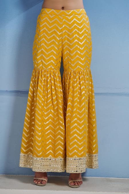 Akanksha Mago Yellow Georgette Embroidery, Zari Kurta Sharara Set at Aza Fashions Akanksha Mago_Yellow Georgette Embroidery, Zari Kurta Sharara Set _at_Aza_Fashions