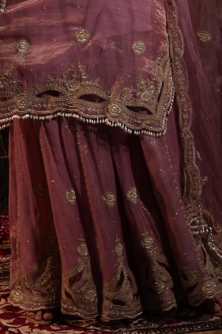 Buy Farha Syed Pink Chanderi Silk, Organza, Taffeta Embroidery, Floral Vine Kurta Sharara Set Online at Aza Fashions Buy_Farha Syed_Pink Chanderi Silk, Organza, Taffeta Embroidery, Floral Vine Kurta Sharara Set _Online_at_Aza_Fashions