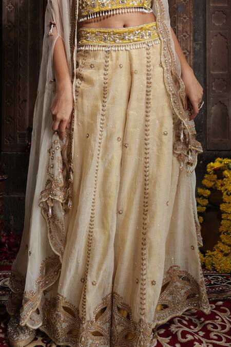 Farha Syed Yellow Organza, Chanderi , Dori Floral High-low Cape Sharara Set Online at Aza Fashions Farha Syed_Yellow Organza, Chanderi , Dori Floral High-low Cape Sharara Set _Online_at_Aza_Fashions