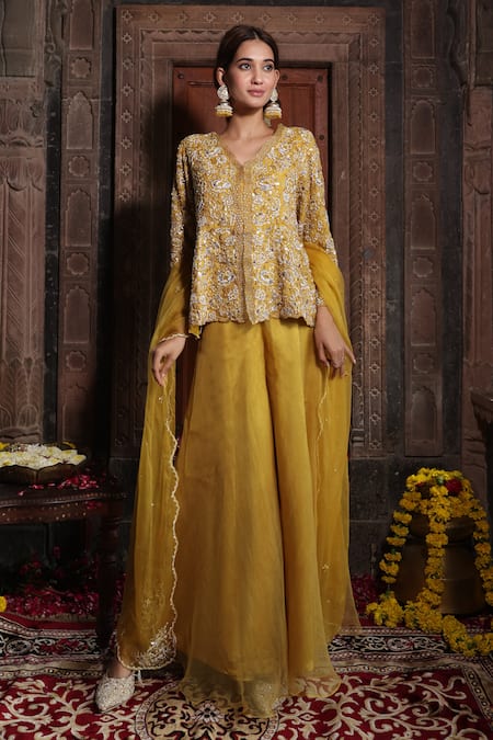 Farha Syed Blossom Vine Embroidered Jacket Kurta Sharara Set 