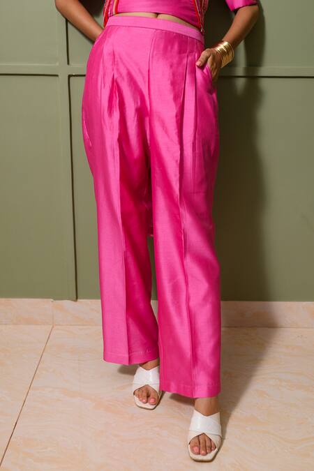 Prachi Kamat Pink Chanderi, Linen Choker Neck Striped Art Print Anarkali Set at Aza Fashions Prachi Kamat_Pink Chanderi, Linen Choker Neck Striped Art Print Anarkali Set _at_Aza_Fashions