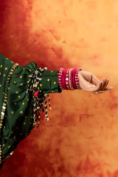 Buy Prahnaaya Green Handloom Cotton, Satin Sequins, Hira Ajrakh Hand Kurta With Pant Buy_Prahnaaya_Green Handloom Cotton, Satin Sequins, Hira Ajrakh Hand Kurta With Pant