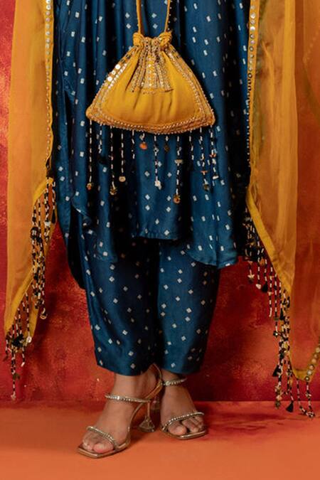 Prahnaaya Blue Silk Organza, Satin Sequins, Zari, Hira Ajrakh Hand Blocked Kurta Set Online at Aza Fashions Prahnaaya_Blue Silk Organza, Satin Sequins, Zari, Hira Ajrakh Hand Blocked Kurta Set _Online_at_Aza_Fashions