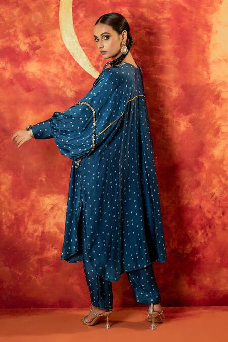Prahnaaya Blue Silk Organza, Satin Sequins, Zari, Hira Ajrakh Hand Blocked Kurta Set at Aza Fashions Prahnaaya_Blue Silk Organza, Satin Sequins, Zari, Hira Ajrakh Hand Blocked Kurta Set _at_Aza_Fashions