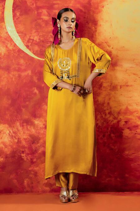 Buy Prahnaaya Yellow Velour, Silk Organza Sequins, Pearls, Luna Embroidered Kurta And Pant Set Online at Aza Fashions Buy_Prahnaaya_Yellow Velour, Silk Organza Sequins, Pearls, Luna Embroidered Kurta And Pant Set _Online_at_Aza_Fashions