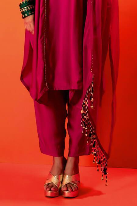 Shop Prahnaaya Pink Velour, Silk Organza, Velvet Luna Embroidered Straight Kurta And Pant Set Online at Aza Fashions Shop_Prahnaaya_Pink Velour, Silk Organza, Velvet Luna Embroidered Straight Kurta And Pant Set _Online_at_Aza_Fashions