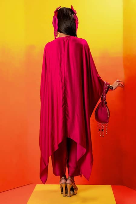 Shop Prahnaaya Pink Velvet Gota Patti, Sequins, Zari Luna Pearl Embroidered Kaftan With Pant at Aza Fashions Shop_Prahnaaya_Pink Velvet Gota Patti, Sequins, Zari Luna Pearl Embroidered Kaftan With Pant _at_Aza_Fashions