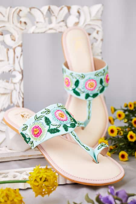 House of Vian Multi Color Zardozi Gulbagh Floral Embroidered Kolhapuri Sandals 