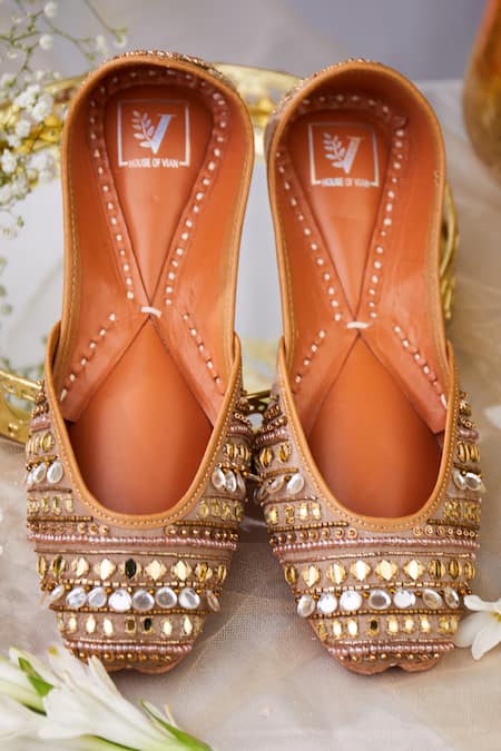 House of Vian Gold Sequin Mehr Geometric Embroidered Juttis 