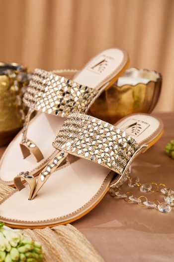 Shop House of Vian Gold Sheesha Mirror Work Kolhapuris at Aza Fashions Shop_House of Vian_Gold Sheesha Mirror Work Kolhapuris _at_Aza_Fashions