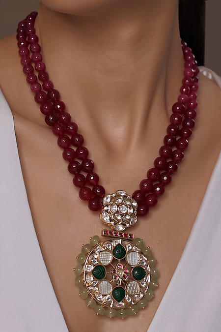 Joules By Radhika Floral Carved Long Pendant Necklace 