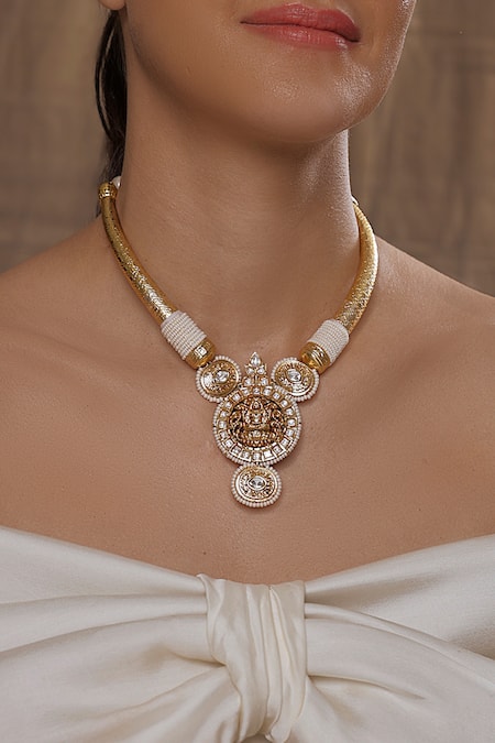 Joules By Radhika Goddess Laxmi Carved Pendant Necklace 