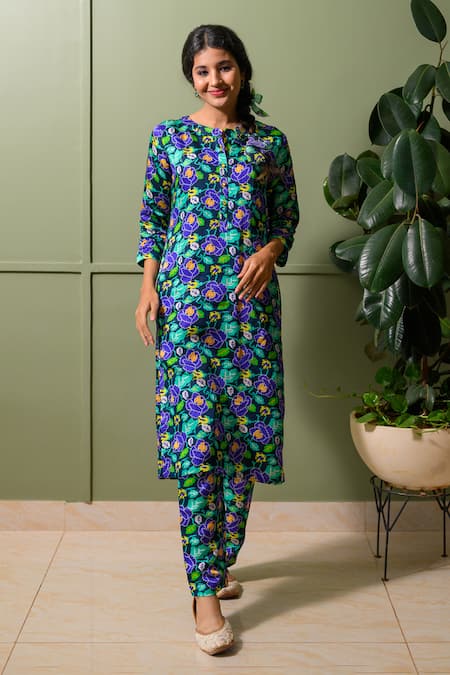 PRACHI KAMAT Fleur Folk Art Print Kurta With Pant 