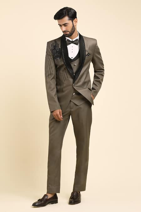 Aryavir Malhotra Grey Hand Embroidered Tuxedo Set 