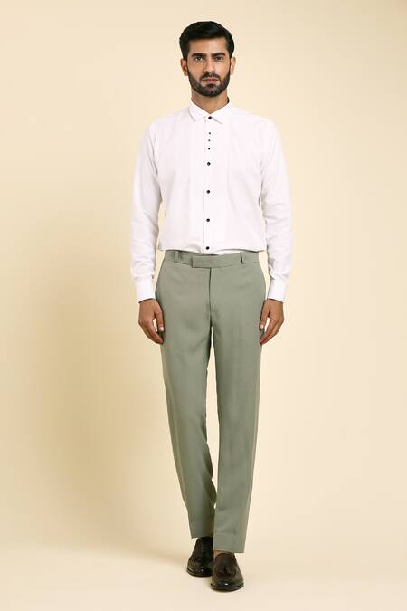 Arihant Rai Sinha_Green Suede, Cotton, Satin Embroidery, Placement Floral Tuxedo And Trouser Set _Online_at_Aza_Fashions