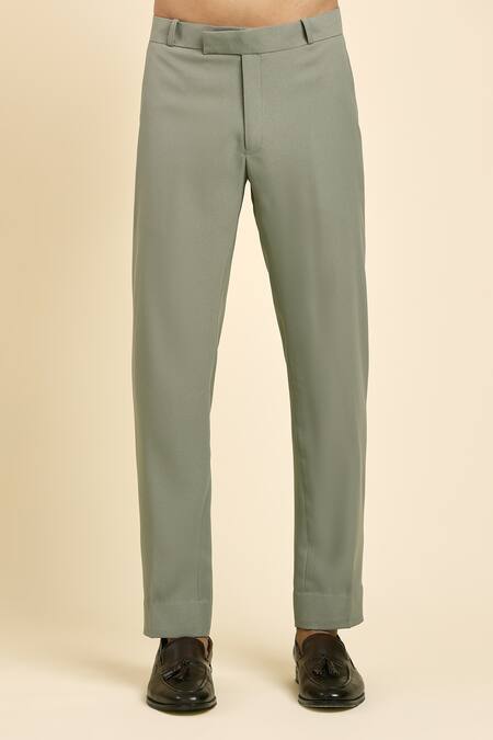 Buy_Arihant Rai Sinha_Green Suede, Cotton, Satin Embroidery, Placement Floral Tuxedo And Trouser Set _Online_at_Aza_Fashions