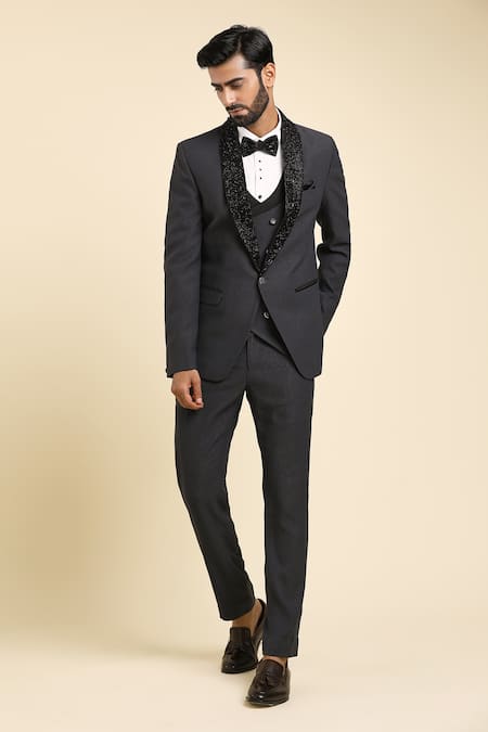 Aryavir Malhotra Grey Embroidered Tuxedo Set 