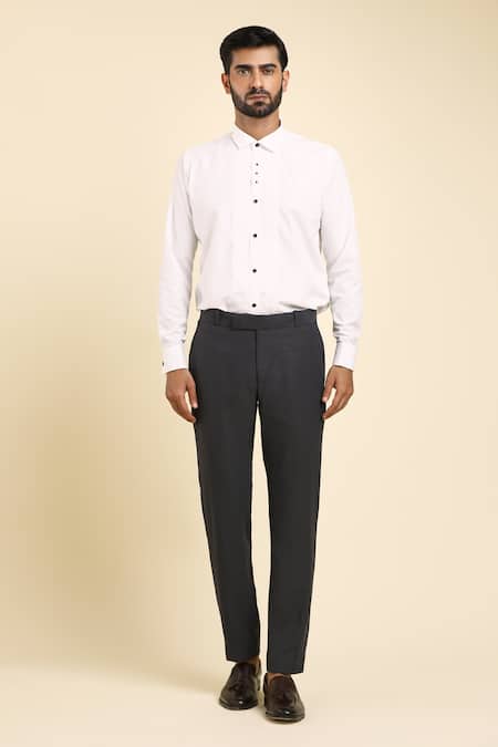 Buy_Arihant Rai Sinha_Gray Satin, Cotton, Wool, Suede, Brocade, Silk Beads, Cut Work, Grey Tuxedo Set 