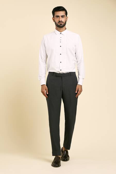 Buy_Arihant Rai Sinha_Gray Cotton, Wool, Suede, Silk Beads, Abstract Cutdana Embroidered Tuxedo Set 