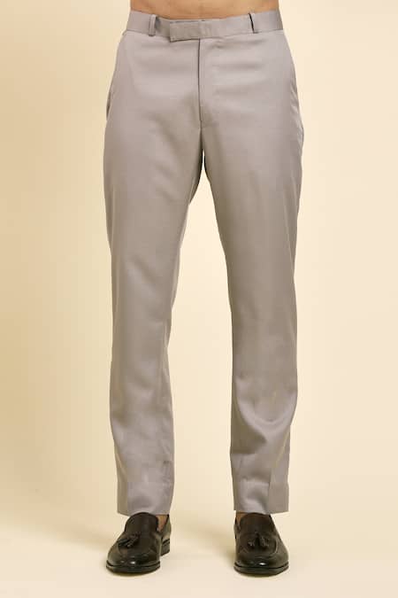 Buy_Arihant Rai Sinha_Grey Suede, Cotton Beads, Cut Work Flower Vine Embroidered Blazer Trouser Set _Online_at_Aza_Fashions