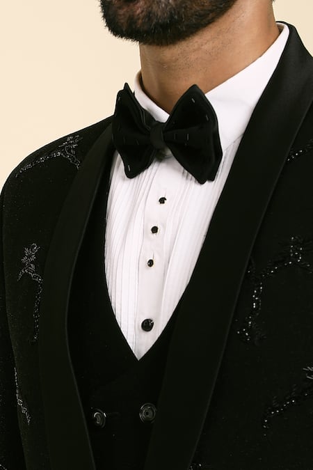 Buy Arihant Rai Sinha Black Cotton, Satin, Suede Beads, Cut Toal Jaal Embroidered Tuxedo Trouser Set Buy_Arihant Rai Sinha_Black Cotton, Satin, Suede Beads, Cut Toal Jaal Embroidered Tuxedo Trouser Set