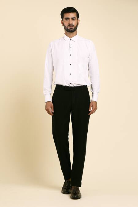 Shop Arihant Rai Sinha Black Cotton, Satin, Suede Beads, Cut Toal Jaal Embroidered Tuxedo Trouser Set Shop_Arihant Rai Sinha_Black Cotton, Satin, Suede Beads, Cut Toal Jaal Embroidered Tuxedo Trouser Set