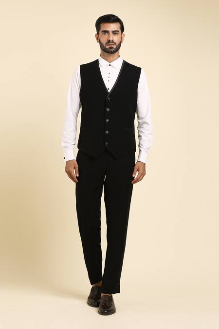 Shop Arihant Rai Sinha Black Cotton Cut Work, Beads Flower Vine Embroidered Tuxedo Trouser Set Online at Aza Fashions Shop_Arihant Rai Sinha_Black Cotton Cut Work, Beads Flower Vine Embroidered Tuxedo Trouser Set _Online_at_Aza_Fashions