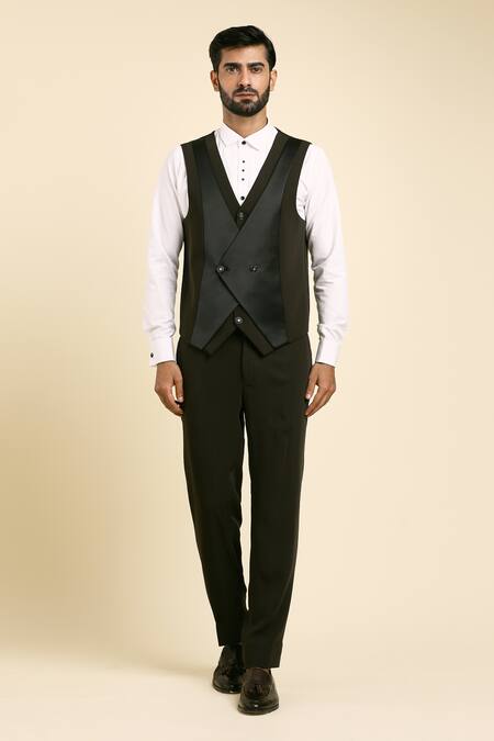 Buy_Arihant Rai Sinha_Green Cotton, Taffeta, Polyester Cut Work, Placement Jaal Tuxedo Trouser Set _Online_at_Aza_Fashions