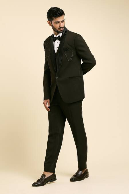 Shop_Arihant Rai Sinha_Green Cotton, Taffeta, Polyester Cut Work, Placement Jaal Tuxedo Trouser Set _Online_at_Aza_Fashions