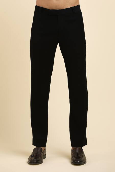 Arihant Rai Sinha_Black Cotton, Polyester Cut Work, Beads Trellis Embroidered Tuxedo Set _Online_at_Aza_Fashions