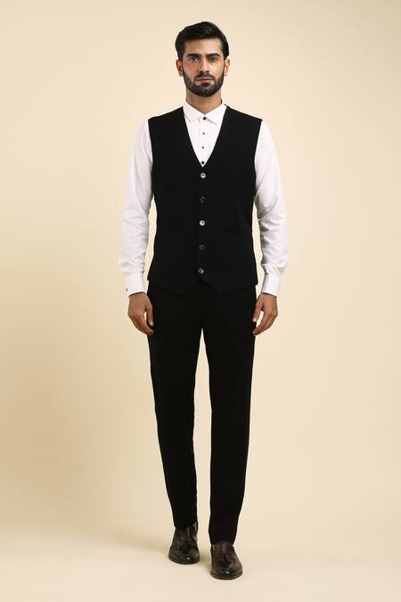 Buy_Arihant Rai Sinha_Black Cotton, Polyester Cut Work, Beads Trellis Embroidered Tuxedo Set _Online_at_Aza_Fashions