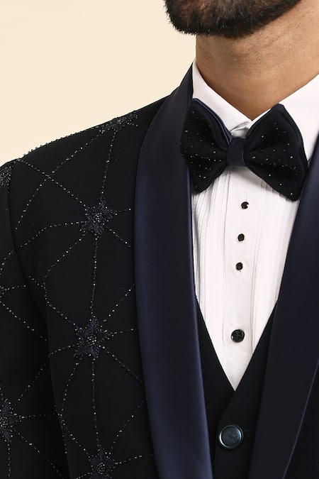 Buy Arihant Rai Sinha Blue , Satin, Floral Trellis Embroidered Tuxedo Trouser Set Online at Aza Fashions Buy_Arihant Rai Sinha_Blue , Satin, Floral Trellis Embroidered Tuxedo Trouser Set _Online_at_Aza_Fashions