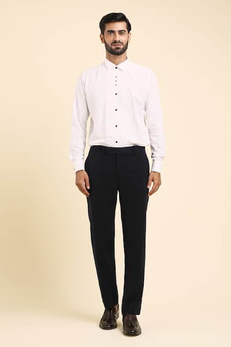 Shop_Arihant Rai Sinha_Blue Cotton, Polyester Cut Work, Diamond Trellis Embroidered Tuxedo Trouser Set