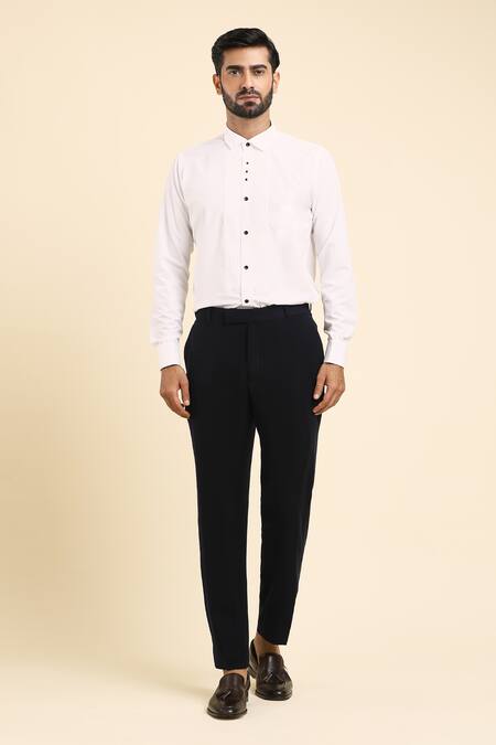 Shop_Arihant Rai Sinha_Blue Cotton, Polyester Beads, Cut Work Abstract Embroidered Tuxedo Set 