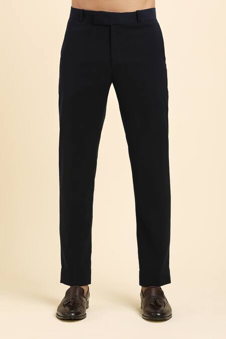 Arihant Rai Sinha_Blue Cotton, Polyester Beads, Cut Work Embroidered Collar Tuxedo Trouser Set_Online_at_Aza_Fashions