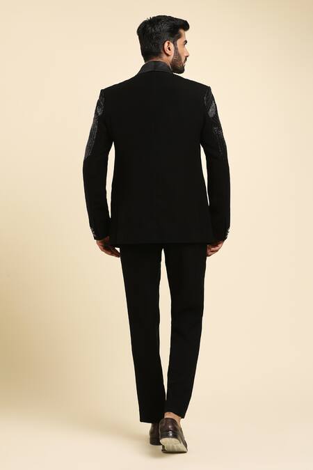 Shop Arihant Rai Sinha Black , Taffeta, Satin Beads, Linear Embroidered Tuxedo Trouser Set at Aza Fashions Shop_Arihant Rai Sinha_Black , Taffeta, Satin Beads, Linear Embroidered Tuxedo Trouser Set _at_Aza_Fashions