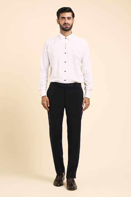 Shop_Arihant Rai Sinha_Blue , Satin Cut Work, Floral Motif Embroidered Tuxedo Trouser Set